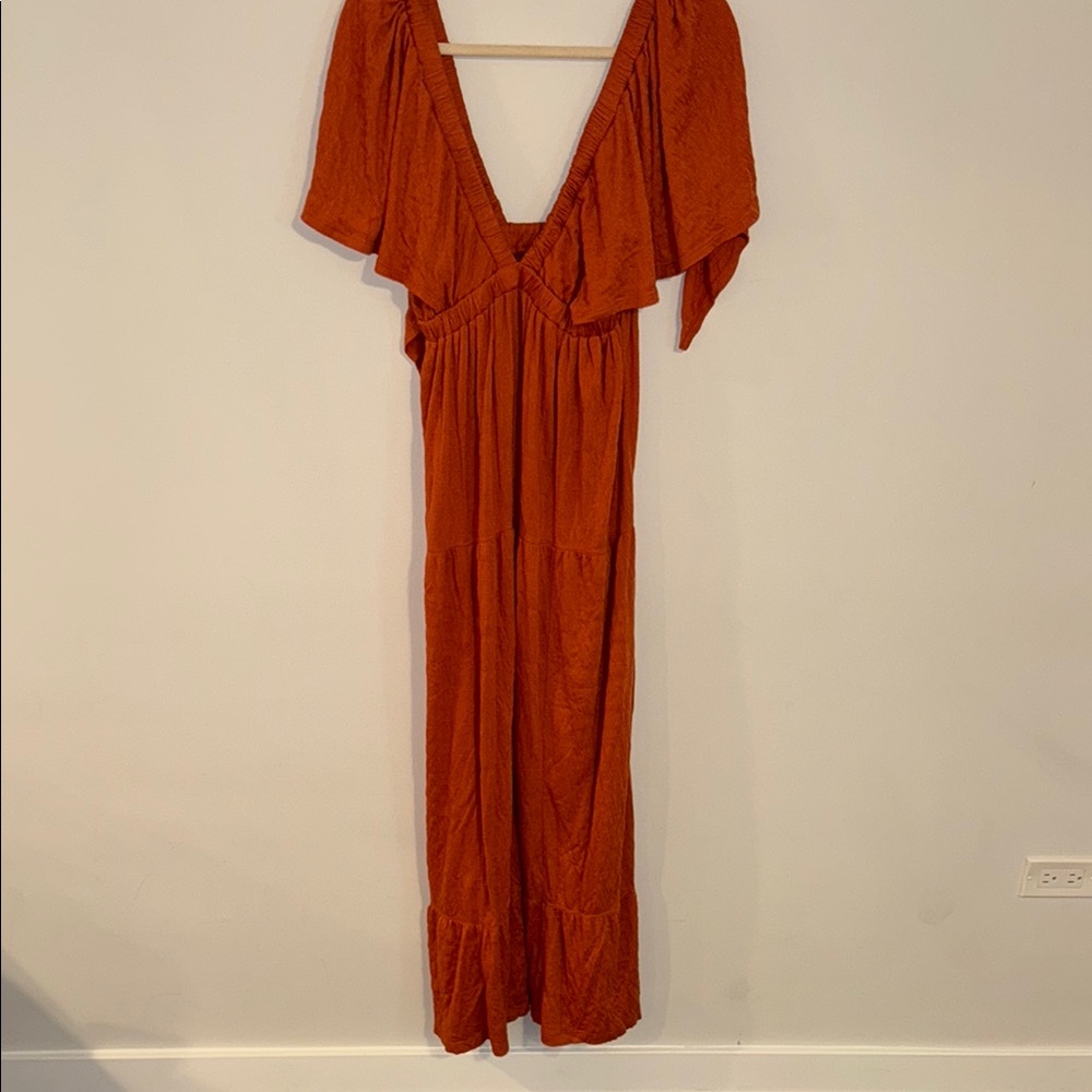 Free People auburn Maxi Dress with Plunge Neckline and Flutter Sleeves